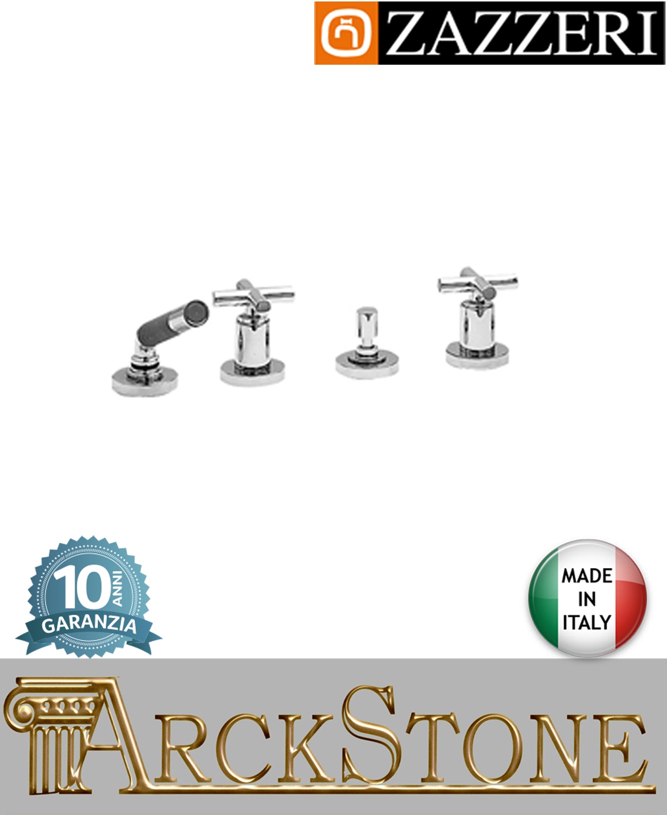 Miscelatore gruppo vasca marca Zazzeri modello Da-Da 2 finitura ottone cromato vitone ceramico 180° piano quattro fori doccetta multifunzione flessibile rubinetteria rubinetto arredamento arredo bagno fontana garanzia 10 anni made in italy
