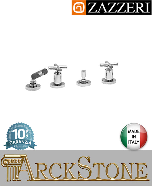 Miscelatore gruppo vasca marca Zazzeri modello Da-Da 2 finitura ottone cromato vitone ceramico 180° piano quattro fori doccetta multifunzione flessibile rubinetteria rubinetto arredamento arredo bagno fontana garanzia 10 anni made in italy