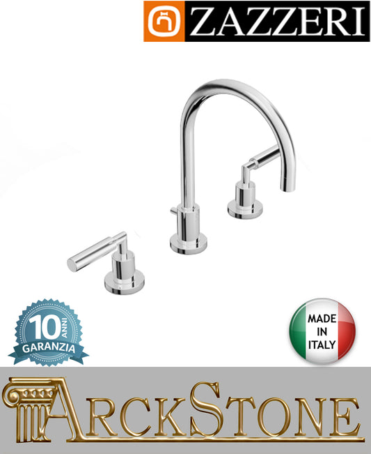 Miscelatore lavabo marca Zazzeri modello Da-Da 3 finitura ottone cromato collo girevole tondo vitone ceramico 90° appoggio 3 tre fori rubinetteria arredamento arredo bagno garanzia 10 anni qualità made in italy