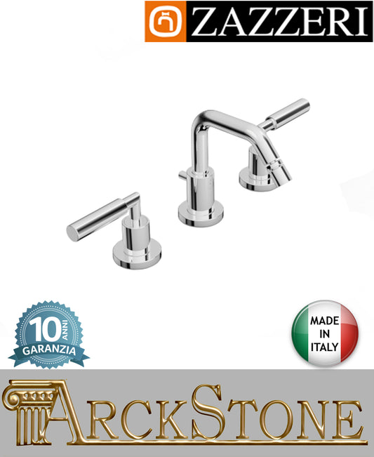 Miscelatore bidet marca Zazzeri modello Da-Da 3 finitura ottone cromato vitone ceramico 90° appoggio 3 tre fori collo quadro rubinetteria rubinetto batteria arredamento casa arredo bagno garanzia 10 anni qualità made in italy