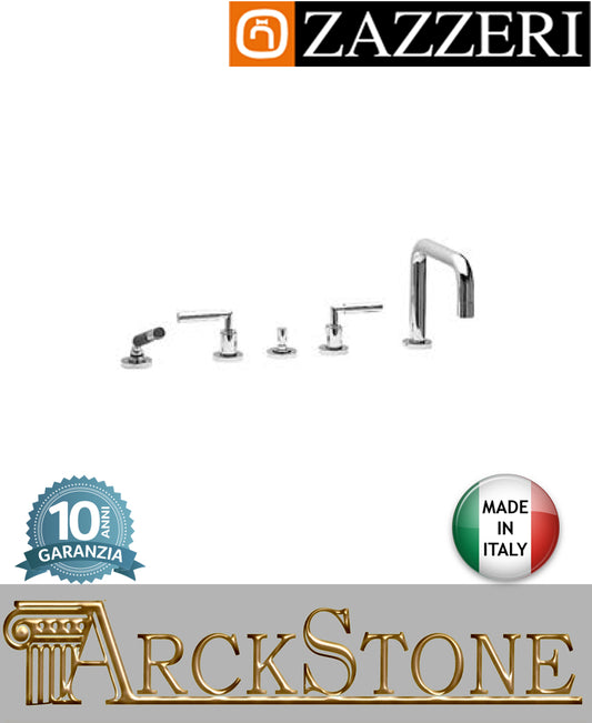 Miscelatore gruppo vasca marca Zazzeri modello Da-Da 3 finitura ottone cromato appoggio 5 cinque fori rubinetteria vitone ceramico 90° rubinetteria fontana arredo bagno azienda garanzia 10 anni qualità made in italy