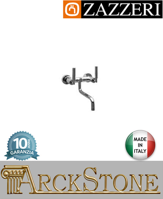 Miscelatore lavello marca Zazzeri modello Da-Da 3 finitura ottone cromato parete esterno collo girevole vitone ceramico 90° arredamento casa arredo cucina azienda certificata garanzia 10 anni qualità made in italy