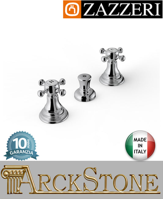 Batteria bidet marca Zazzeri modello Kent 2 finitura ottone cromato appoggio 3 tre fori vitone ceramico 180° scarico automatico arredamento casa arredo bagno acqua rubinetteria garanzia 10 anni qualità made in italy