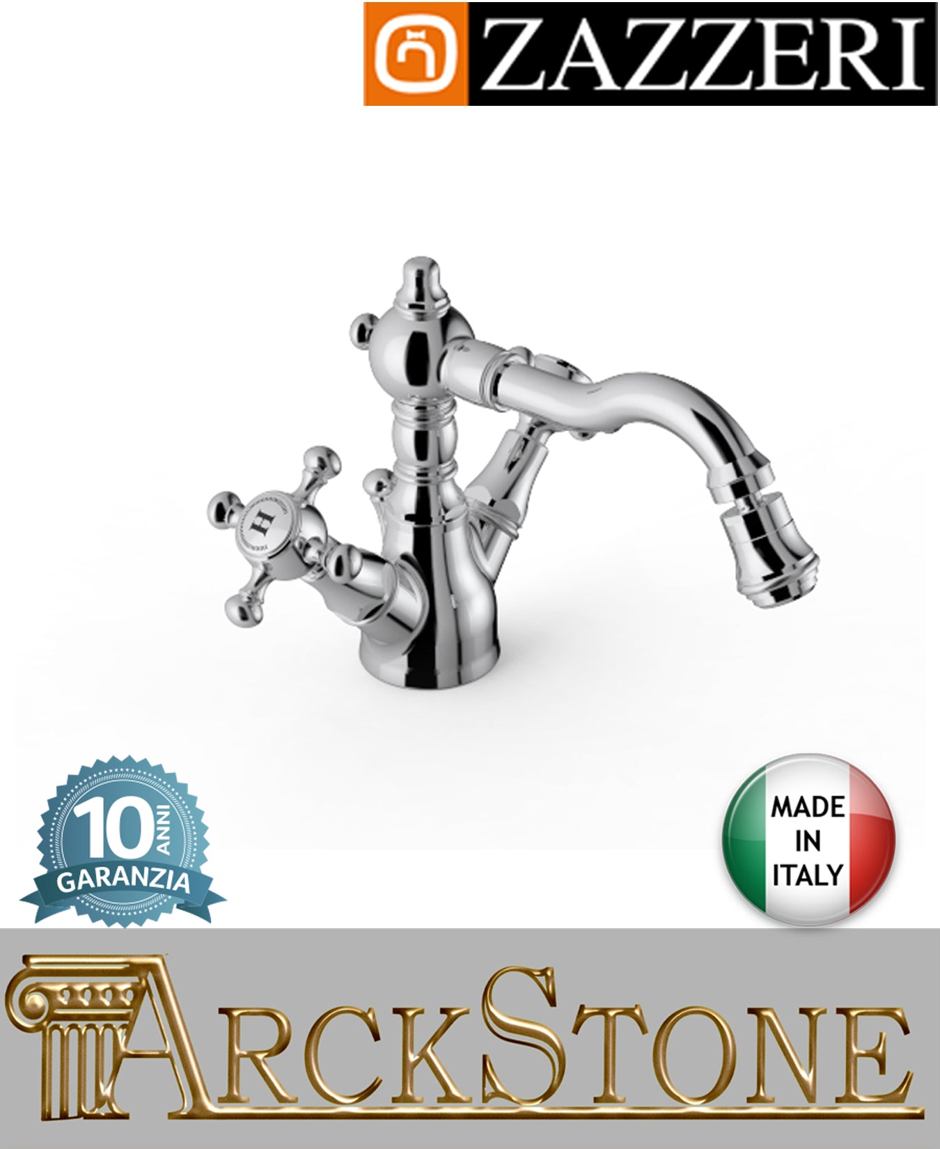 Miscelatore bidet marca Zazzeri modello Kent 2 finitura ottone cromato appoggio monoforo vitone ceramico 180° batteria collo girevole fontana Piletta Scarico arredamento casa arredo bagno garanzia 10 anni qualità made in italy