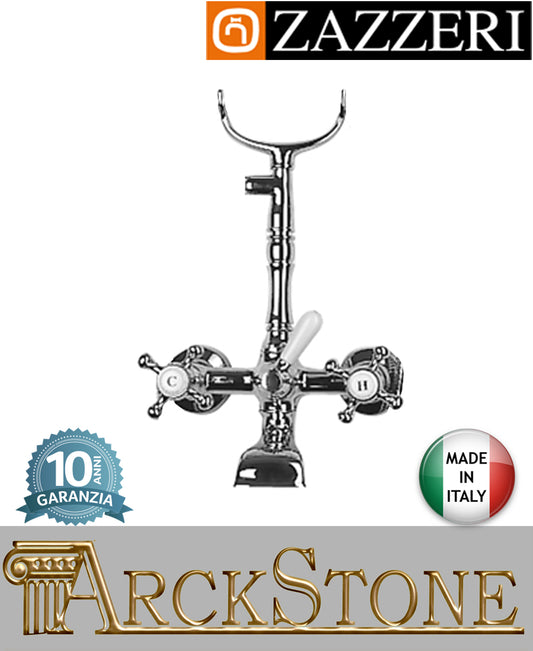Miscelatore gruppo vasca marca Zazzeri modello Kent finitura ottone cromato parete esterno muro vitone tradizionale senza doccetta flessibile fontana arredo bagno azienda garanzia 10 anni qualità made in italy