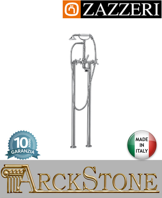 Miscelatore gruppo vasca marca Zazzeri modello Kent 2 finitura ottone cromato pavimento esterno tubi fontana vitone ceramico 180° arredamento casa terra home acqua arredo bagno garanzia 10 anni qualità made in italy
