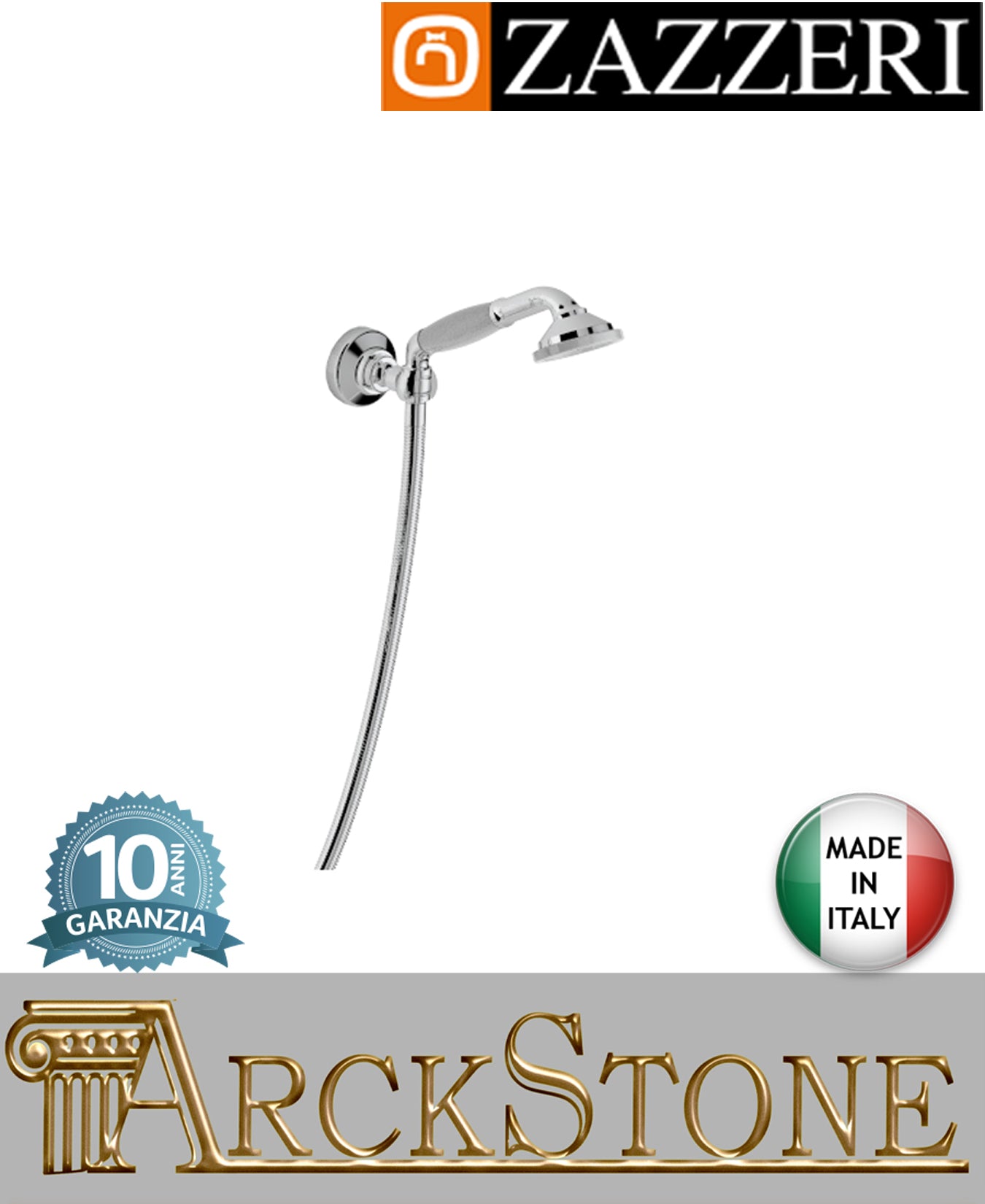 Set doccia marca Zazzeri modello Kent 55000412A00 CRCR finitura ottone cromato attacco doccetta muro parete flessibile arredamento casa home supporto arredo bagno acqua azienda certificata garanzia 10 anni qualità made in italy