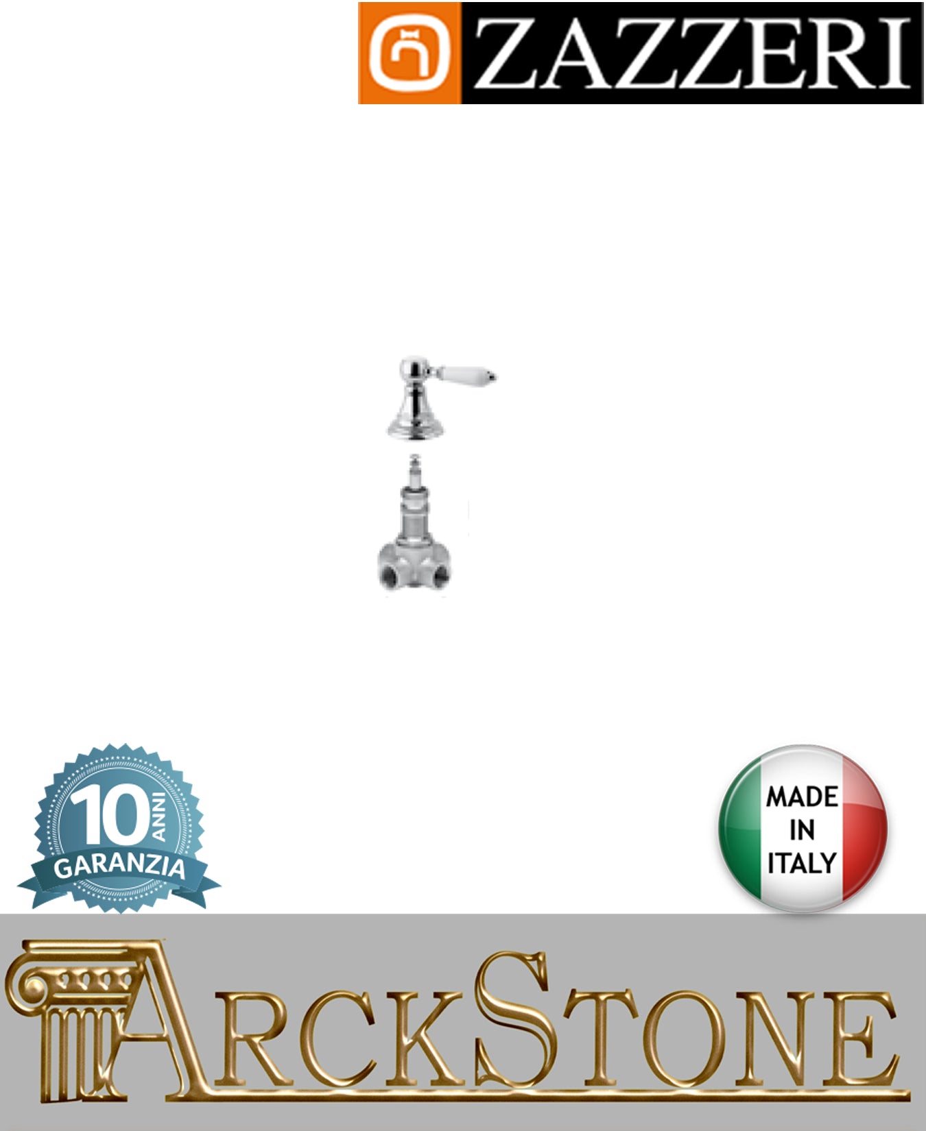 Rubinetto arresto marca Zazzeri modello Kent finitura ottone cromato incasso parete G1/2" completo deviatore 2 due vie muro rubinetteria arredamento arredo bagno cromo azienda garanzia 10 anni qualità made in italy 