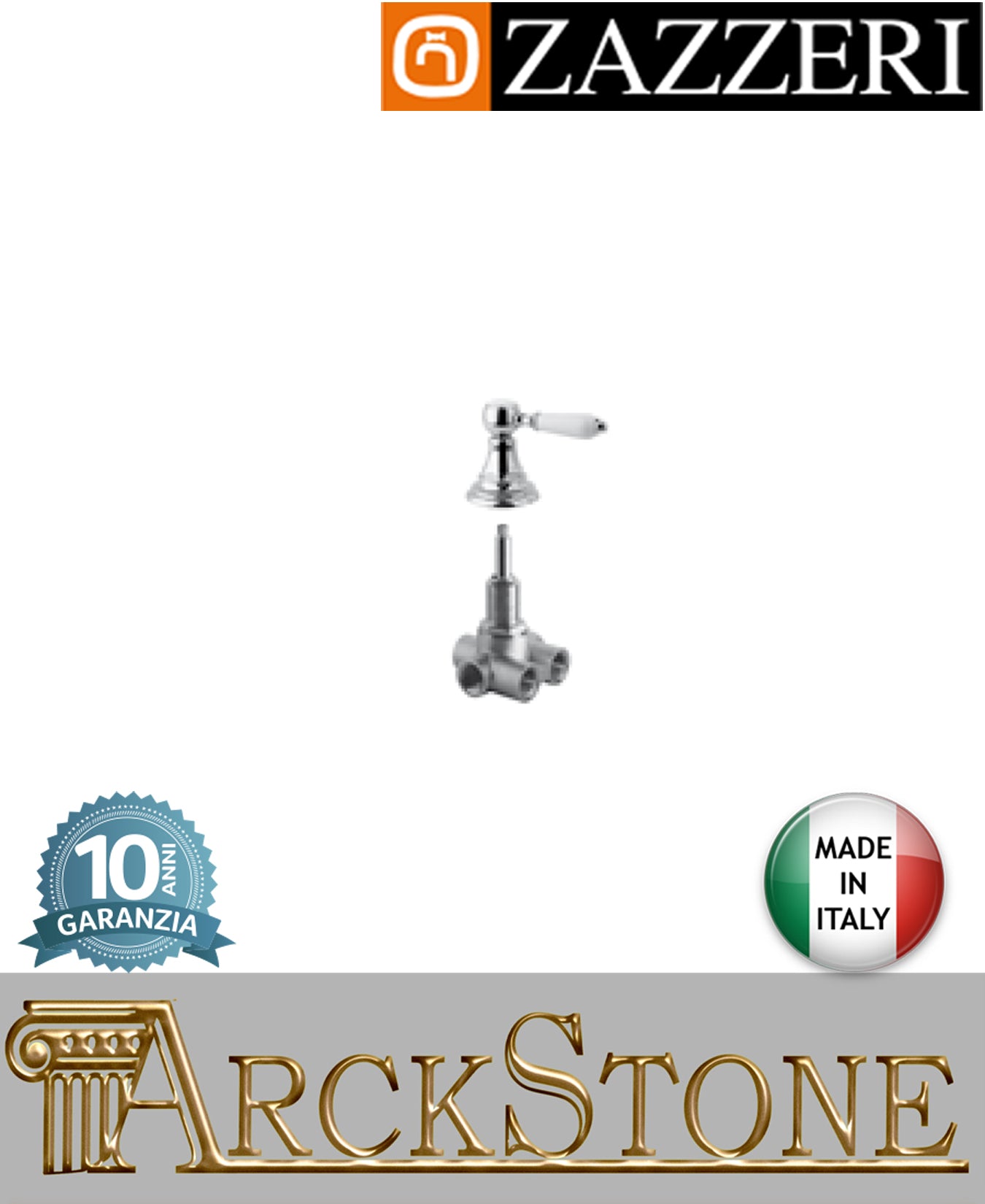 Rubinetto arresto marca Zazzeri modello Kent finitura ottone cromato incasso parete G1/2" completo deviatore 3 tre vie muro rubinetteria arredamento arredo bagno cromo azienda garanzia 10 anni qualità made in italy 