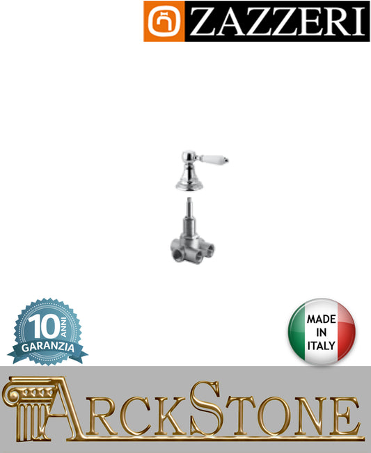 Rubinetto arresto marca Zazzeri modello Kent finitura ottone cromato incasso parete G1/2" completo deviatore 3 tre vie muro rubinetteria arredamento arredo bagno cromo azienda garanzia 10 anni qualità made in italy 