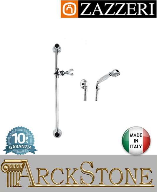 Asta saliscendi marca Zazzeri modello Kent 2000A414A00+2000Q417A00 CRCR finitura ottone cromato parete attacco doccetta presa acqua muro flessibile arredamento casa home arredo bagno azienda certificata garanzia 10 anni qualità made in italy 