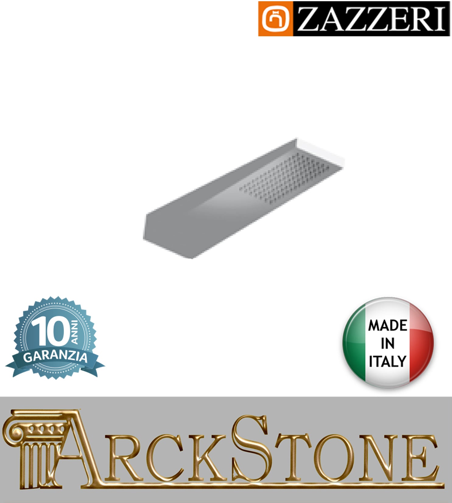 Soffione doccia marca casa Zazzeri modello Showers acciaio inox anticalcare parete rubinetto finitura Lucida arredamento bagno 425x100 mm garanzia 10 anni azienda certificata qualità made in italy 