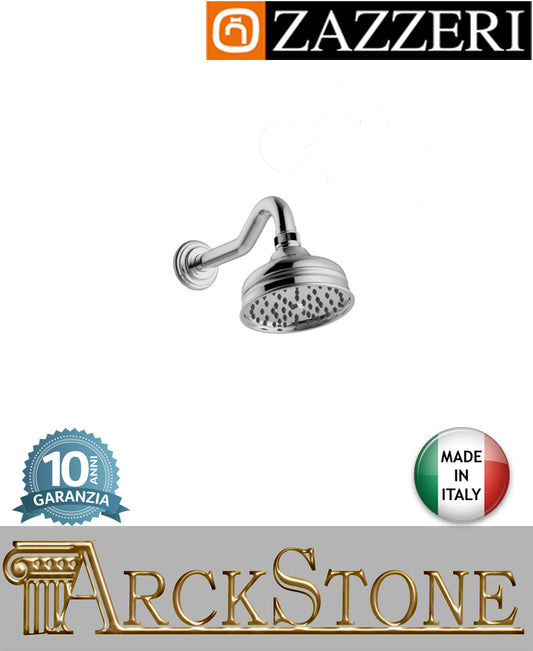 Zazzeri modello Kent Braccio Doccia Lunghezza 249 mm Curvo in Ottone con Soffione Tondo Diametro Ø 120 mm Metallo Cromato Installazione a Parete Muro Garanzia 10 anni qualità made in italy