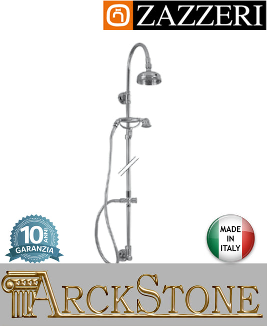 Colonna doccia marca Zazzeri modello Kent 2900SO01A00+2900M612A00 CRCR ottone cromato soffione Ø120 mm senza miscelatore parete esterno doccetta attacco muro arredo bagno arredamento casa acqua azienda garanzia 10 anni qualità made in italy