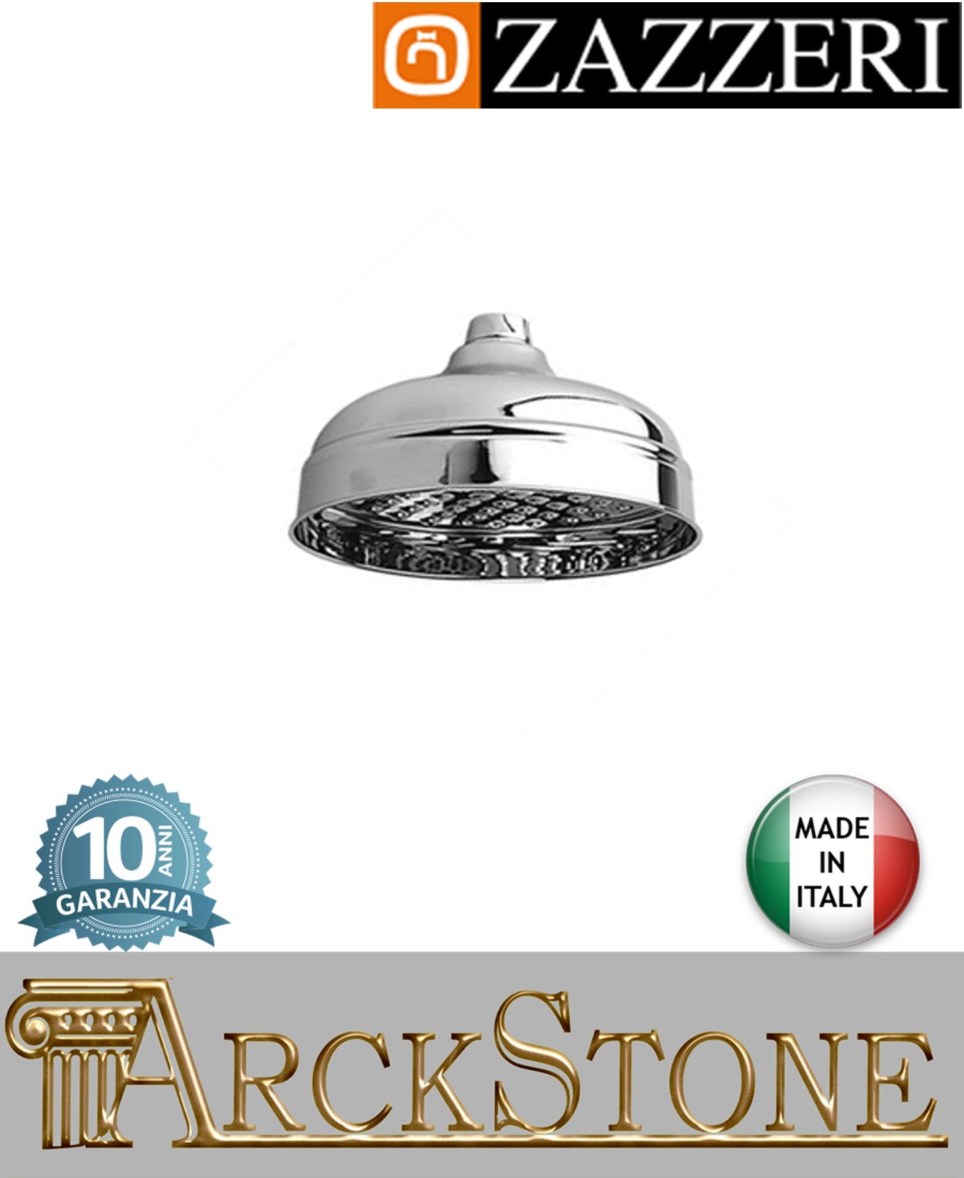 Soffione doccia tondo Ø150 mm marca Zazzeri modello Kent finitura metallo cromato parete rubinetteria arredamento casa muro arredo bagno cromo acqua home garanzia 10 anni azienda certificata qualità made in italy