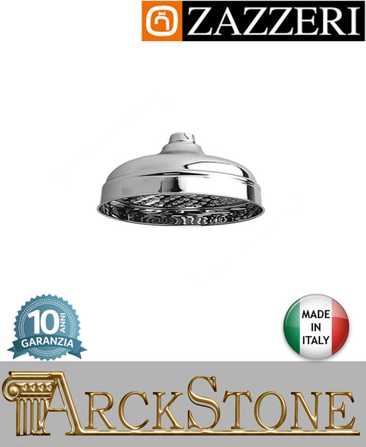 Soffione doccia tondo Ø200 mm marca Zazzeri modello Kent finitura metallo cromato parete rubinetteria arredamento casa muro arredo bagno cromo acqua home garanzia 10 anni azienda certificata qualità made in italy