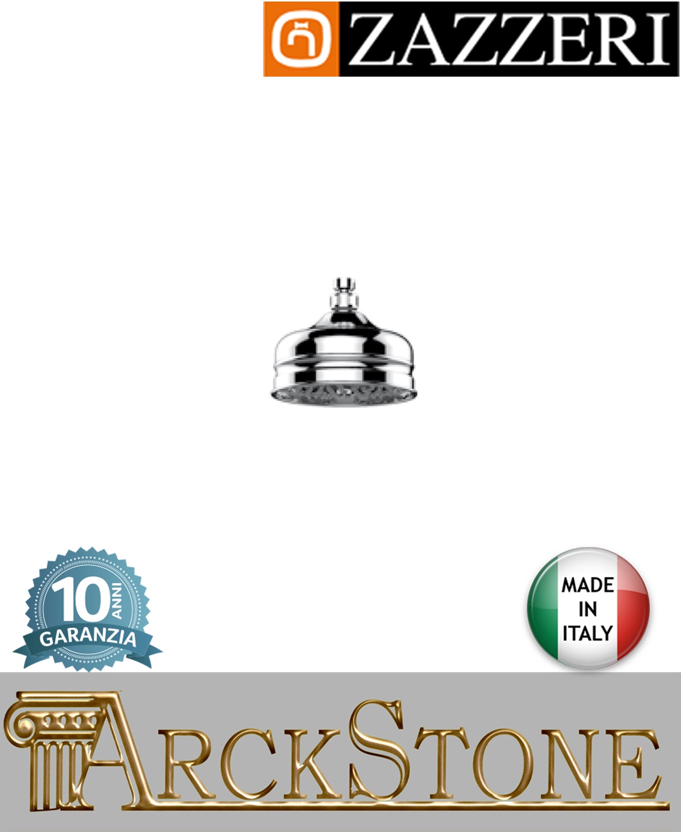 Soffione doccia tondo Ø150 mm marca Zazzeri modello Kent finitura metallo cromato parete rubinetteria anticalcare arredamento casa muro arredo bagno cromo garanzia 10 anni azienda certificata qualità made in italy 