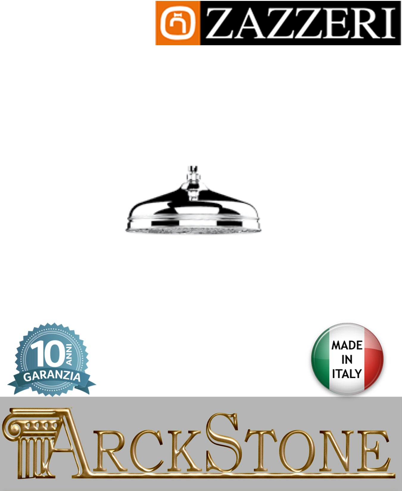 Soffione doccia tondo Ø300 mm marca Zazzeri modello Kent finitura metallo cromato parete rubinetteria anticalcare arredamento casa muro arredo bagno cromo garanzia 10 anni azienda certificata qualità made in italy 