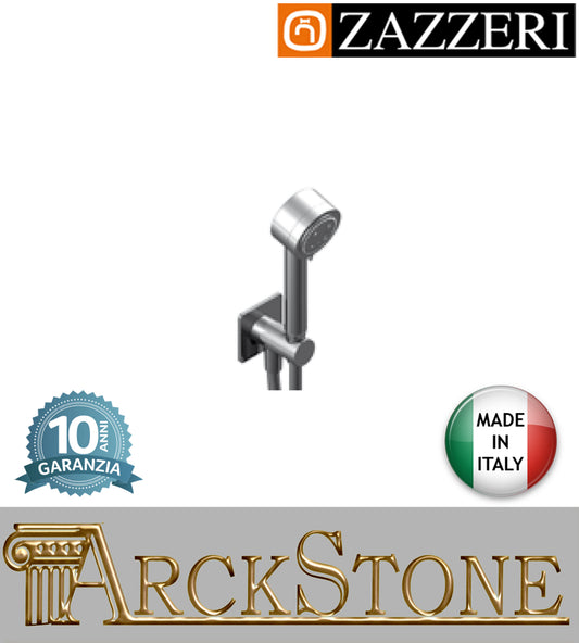 Duplex set doccia marca Zazzeri modello Shower Unix completo presa acqua cromata doccetta mano due funzioni flessibile PVC anticalcare rubinetteria parete supporto muro bagno cromo garanzia 10 anni azienda made in italy