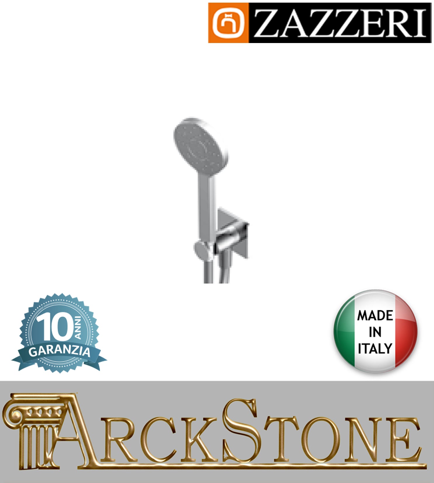 Duplex set doccia Ø105 mm marca Zazzeri modello Shower Unix completo presa acqua cromata areata doccetta mano flessibile PVC anticalcare parete supporto arredamento bagno muro cromo garanzia 10 anni azienda made in italy 