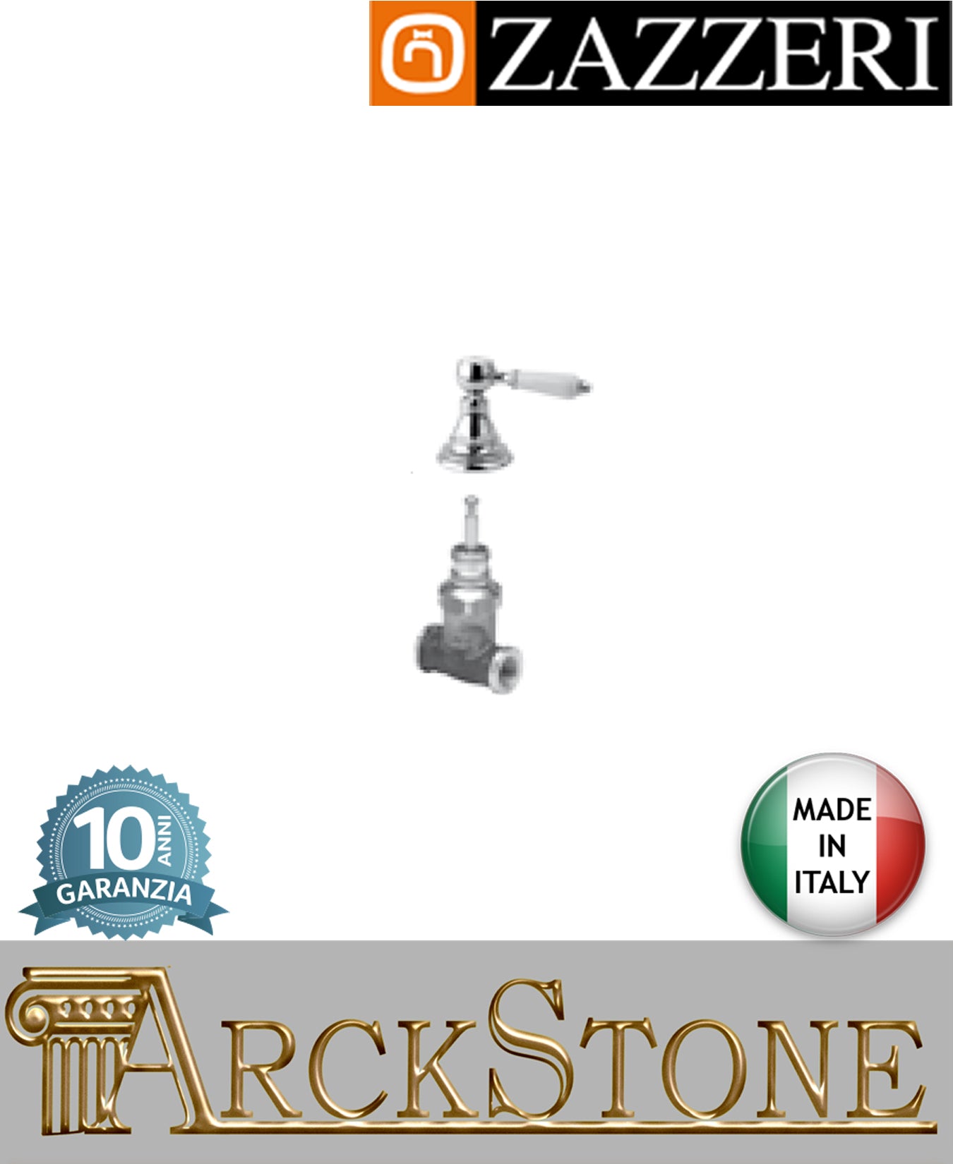 Zazzeri modello Kent 3 Rubinetto Arresto Marca Finitura Ottone Cromato G1/2" apertura DX incasso parete vitone ceramico 90° muro completo Indice C Cold cromo qualità Garanzia 10 anni made in italy