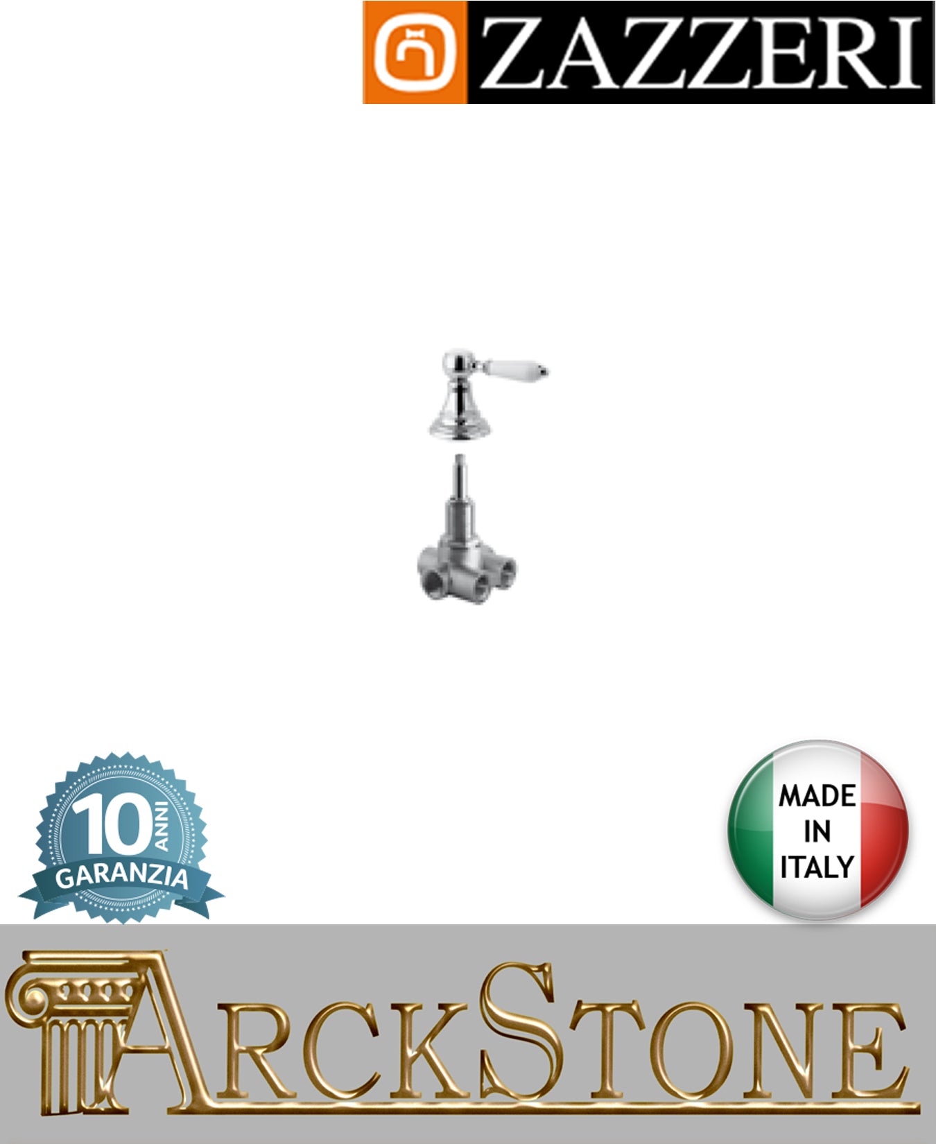 Rubinetto arresto marca Zazzeri modello Kent 3 finitura ottone cromato G1/2" deviatore 3 tre vie incasso parete muro completo arredamento casa cromo arredo bagno acqua azienda certificata qualità made in italy