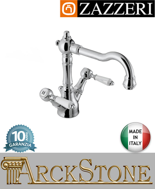 Miscelatore lavello marca Zazzeri modello Kent 3 finitura ottone cromato appoggio collo girevole monoforo fontana acqua vitone ceramico 90° arredamento casa arredo cucina acqua rubinetteria rubinetto garanzia 10 anni qualità made in italy