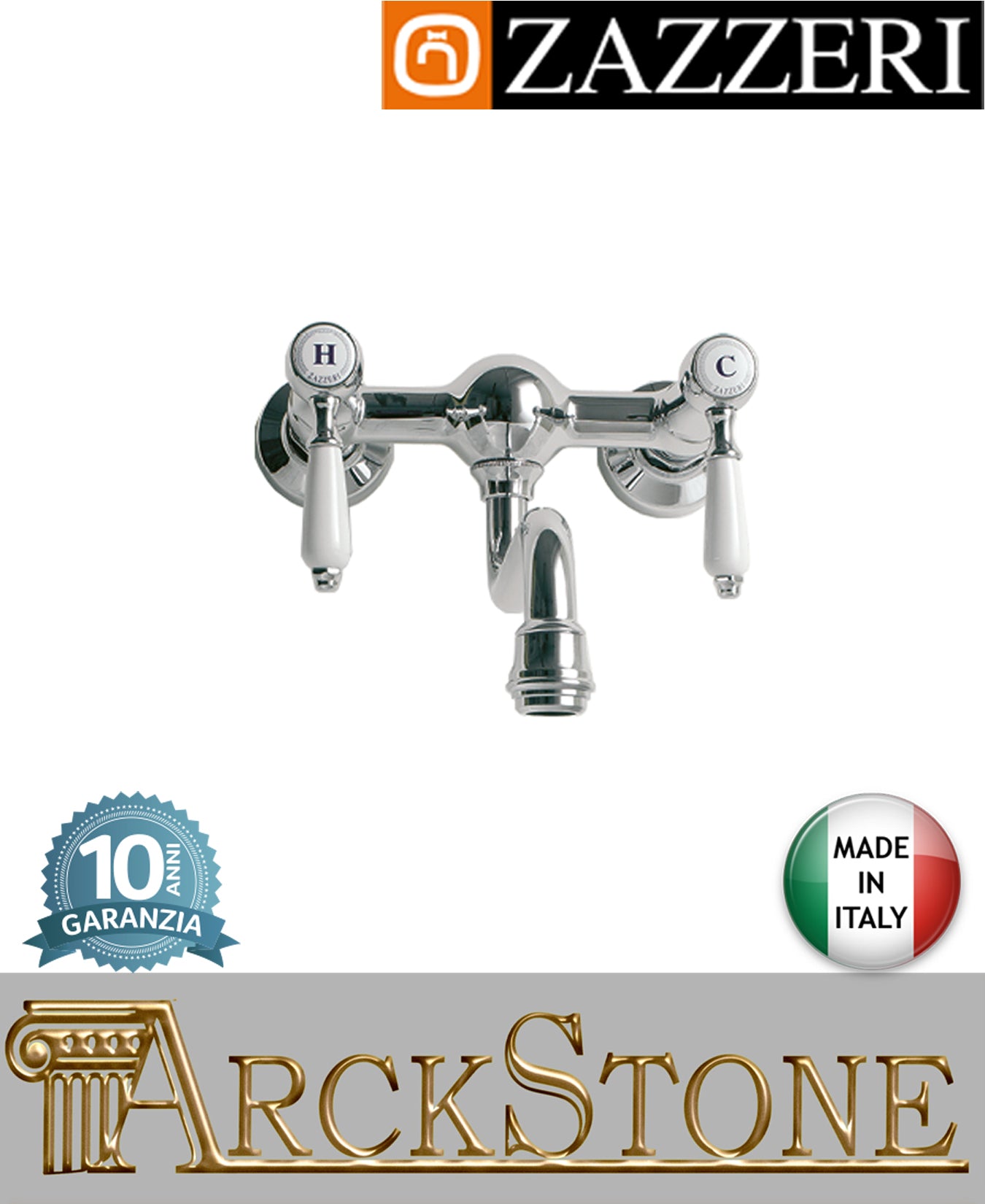 Miscelatore lavello marca Zazzeri modello Kent 3 55020606A00 CRCR finitura ottone cromato parete collo girevole fontana acqua vitone ceramico 90° arredamento casa muro home arredo cucina acqua rubinetteria rubinetto garanzia 10 anni qualità made in italy 