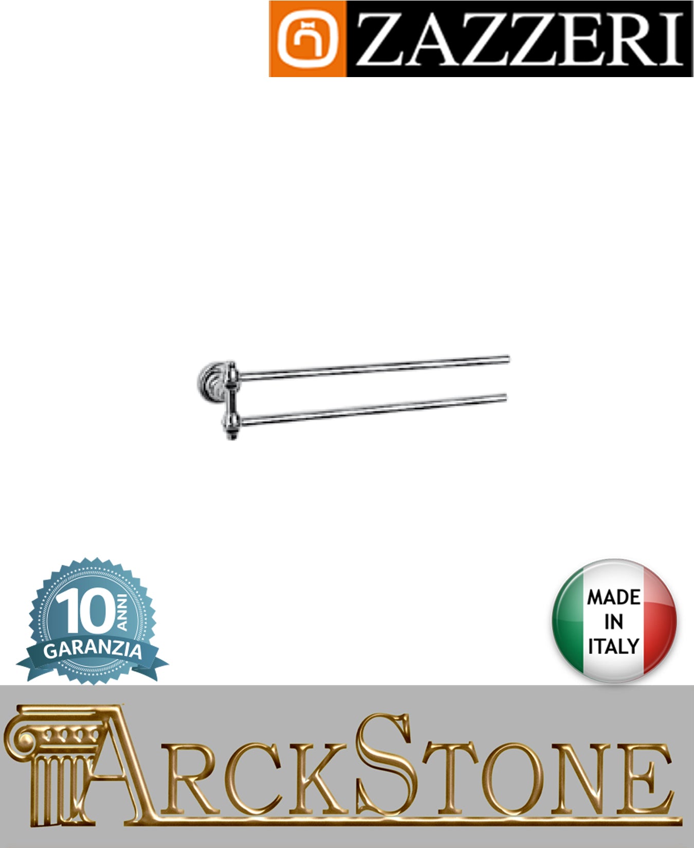 Porta asciugamano marca Zazzeri modello Kent 3 finitura ottone cromato parete bandiera mm H112 L490 P95 accessori appendi arredo bagno azienda certificata home autorizzato muro garanzia 10 anni qualità made in italy 