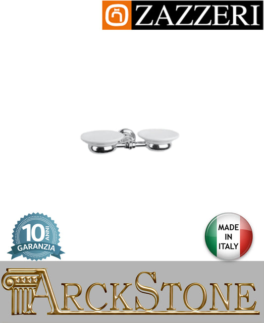 Porta sapone doppio marca Zazzeri modello Kent 3 finitura ottone cromato parete vaschetta ceramica mm H70 L400 P150 accessori saponetta arredo bagno azienda certificata autorizzato muro garanzia 10 anni qualità made in italy