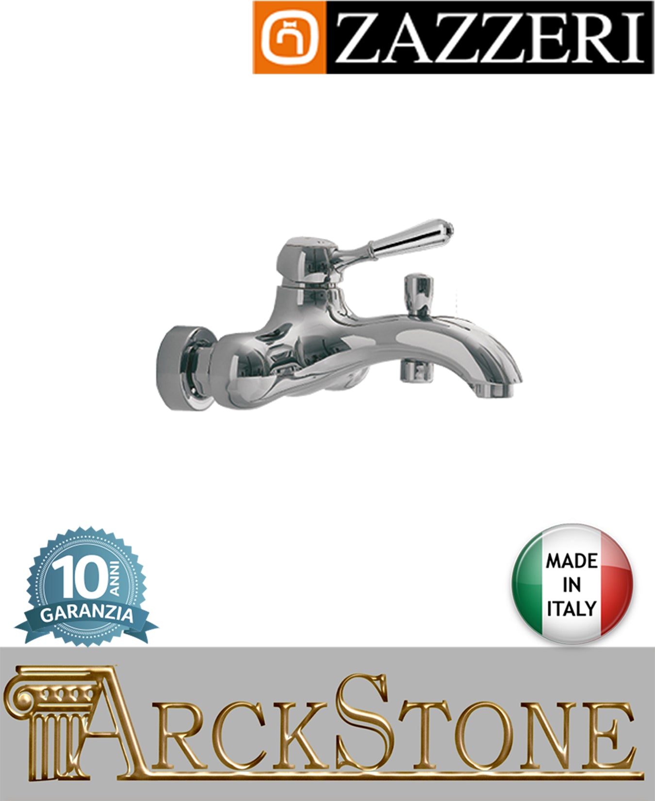 Miscelatore vasca marca Zazzeri modello 900 finitura ottone cromato leva metallo parete rubinetto completo senza doccetta muro fontana mix rubinetteria azienda arredo bagno garanzia 10 anni qualità made in italy