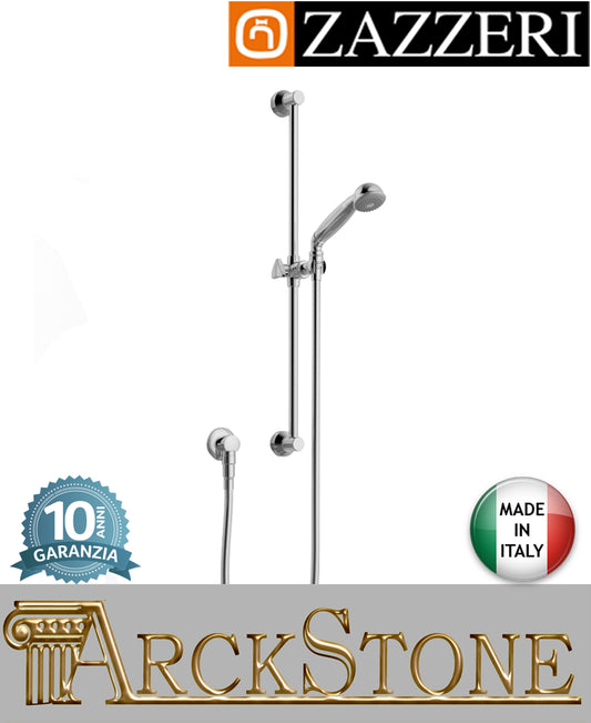 Asta saliscendi marca Zazzeri modello 900 finitura ottone cromato parete doccetta attacco presa acqua muro flessibile completo arredo bagno design classico azienda certificata garanzia 10 anni qualità made in italy