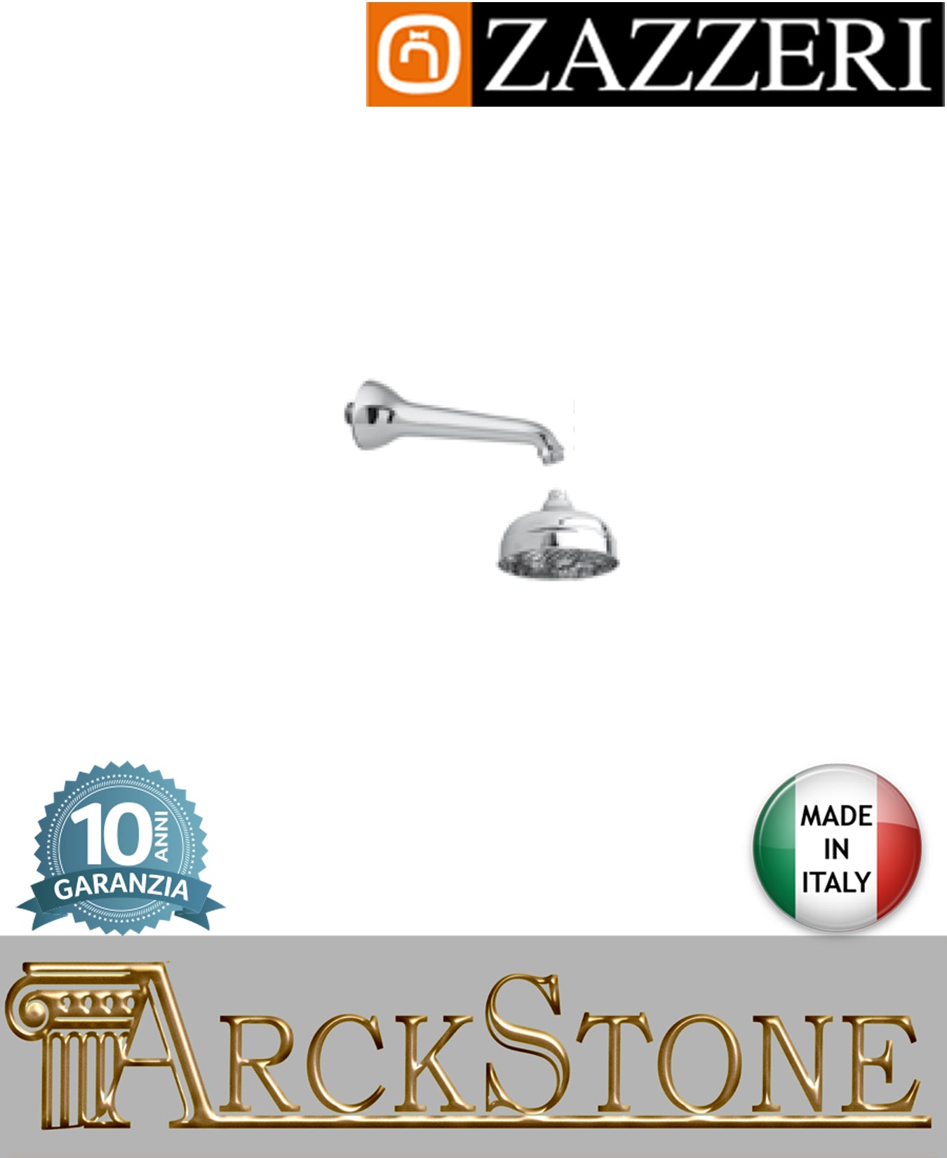 Zazzeri modello 900 Braccio doccia 180 mm soffione Ø120 mm marca finitura metallo cromato parete muro rubinetteria acqua arredamento casa home arredo bagno azienda design classico garanzia 10 anni qualità made in italy