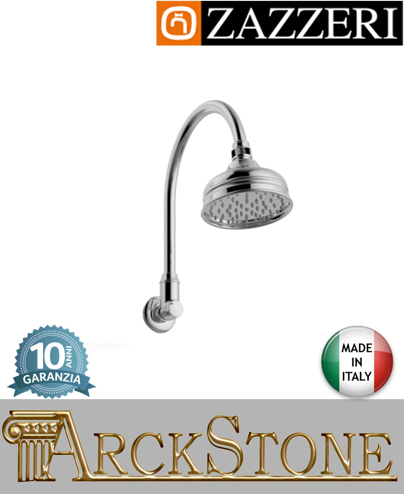 Zazzeri modello 900 Braccio Doccia Girevole Lunghezza 265 mm Soffione Tondo Diametro Ø120 mm marca finitura ottone cromato parete muro rubinetteria acqua arredamento casa home arredo bagno design classico garanzia 10 anni qualità made in italy