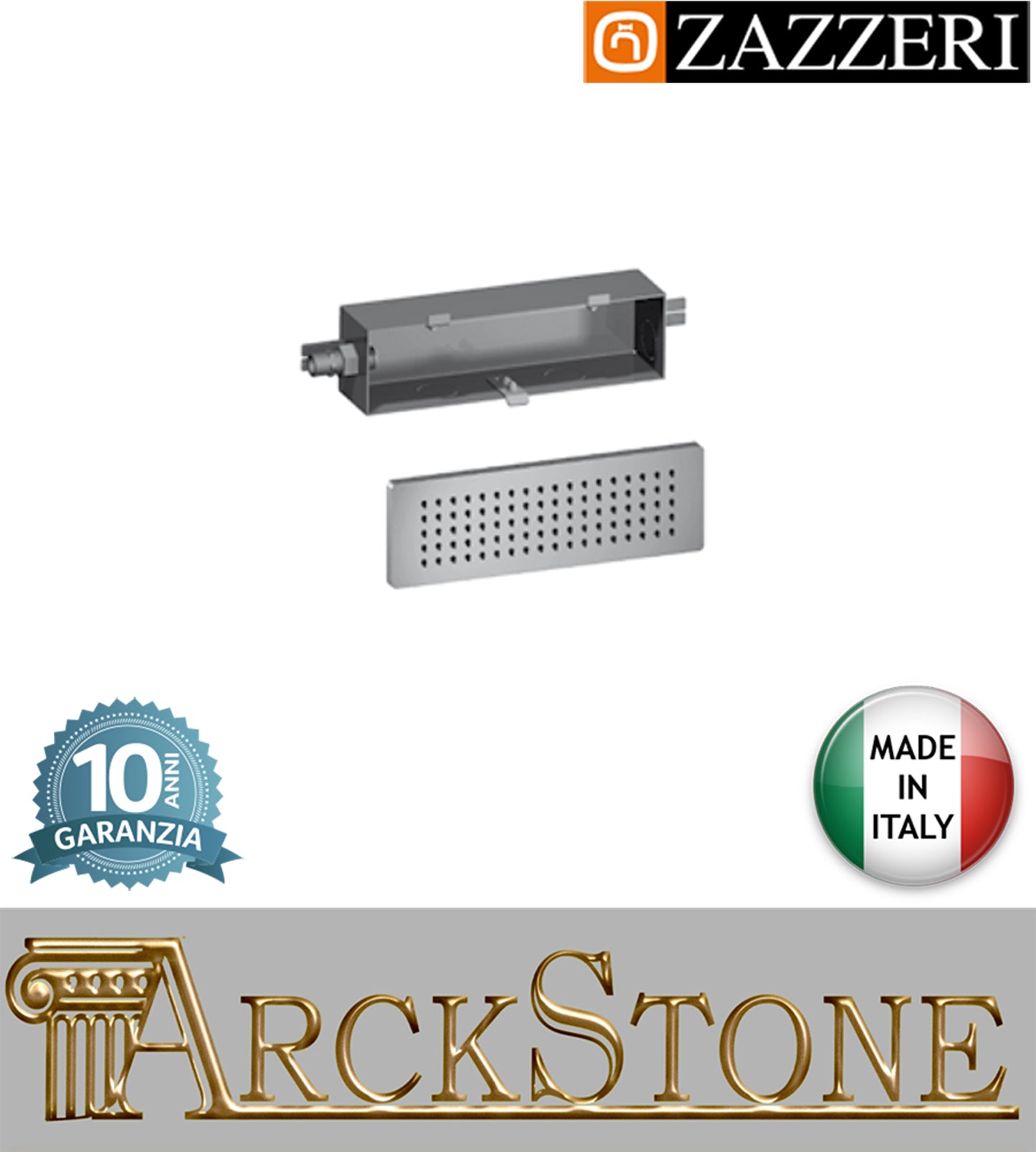 Soffione doccia orizzontale marca Zazzeri modello Shower Unix parete 300x100 mm Flyfall acciaio inox finitura lucido anticalcare  rubinetteria arredamento bagno garanzia 10 anni azienda certificata qualità made in italy