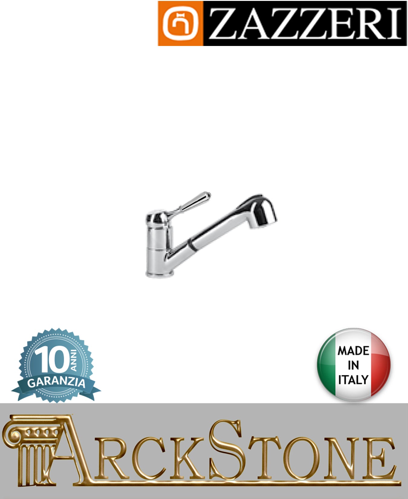 Miscelatore lavello marca Zazzeri modello 900 finitura ottone cromato appoggio monoforo collo girevole doccetta estraibile leva metallo casa home arredo cucina rubinetteria rubinetto azienda mix garanzia 10 anni qualità made in italy