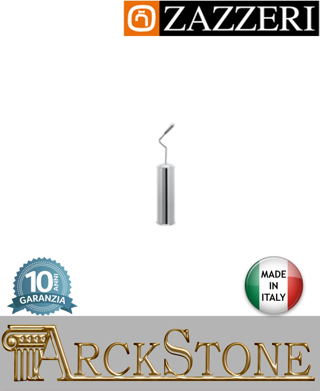 Porta scopino marca Zazzeri modello 900 finitura metallo cromato mm H460 Ø85 appoggio accessori arredo bagno arredamento casa home azienda certificata garanzia 10 anni qualità made in italy 