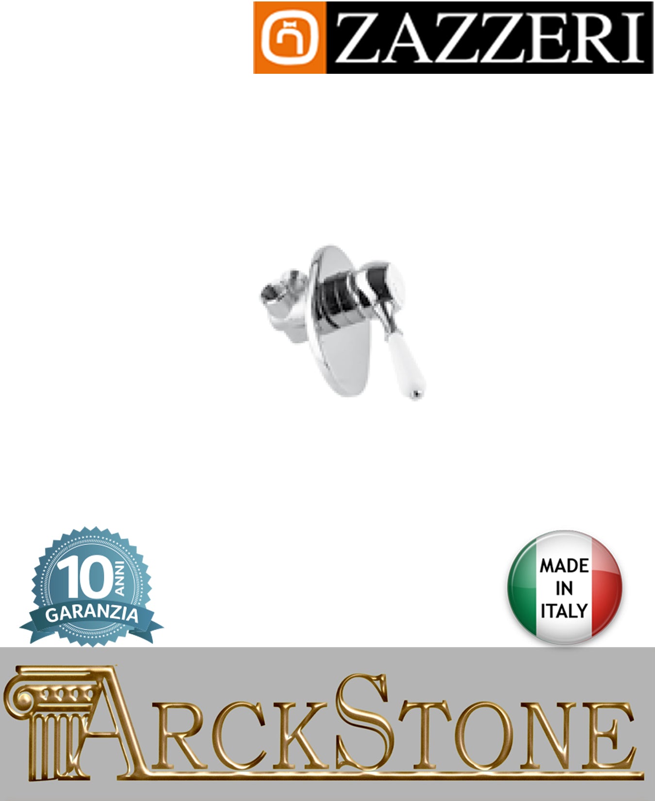 Miscelatore doccia marca Zazzeri modello 902 finitura ottone cromato leva bianca parete incasso completo muro 1 Via Meccanico arredo bagno rubinetteria mix azienda certificata casa home acqua garanzia 10 anni qualità made in italy