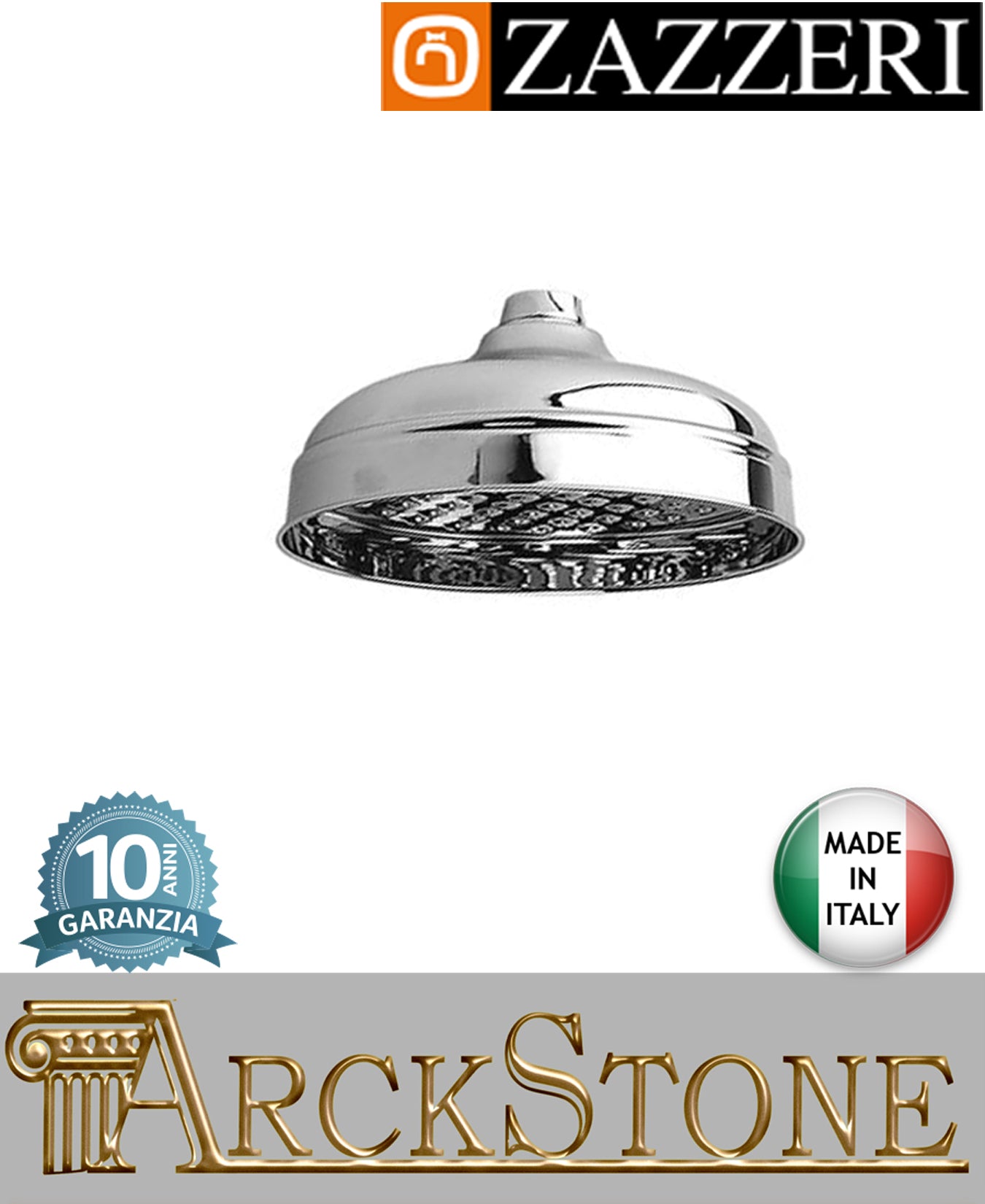 Soffione doccia Ø200 mm marca Zazzeri modello 800 finitura cromata parete soffitto rubinetteria arredamento casa home arredo bagno design classico acqua azienda certificata garanzia 10 anni qualità made in italy 