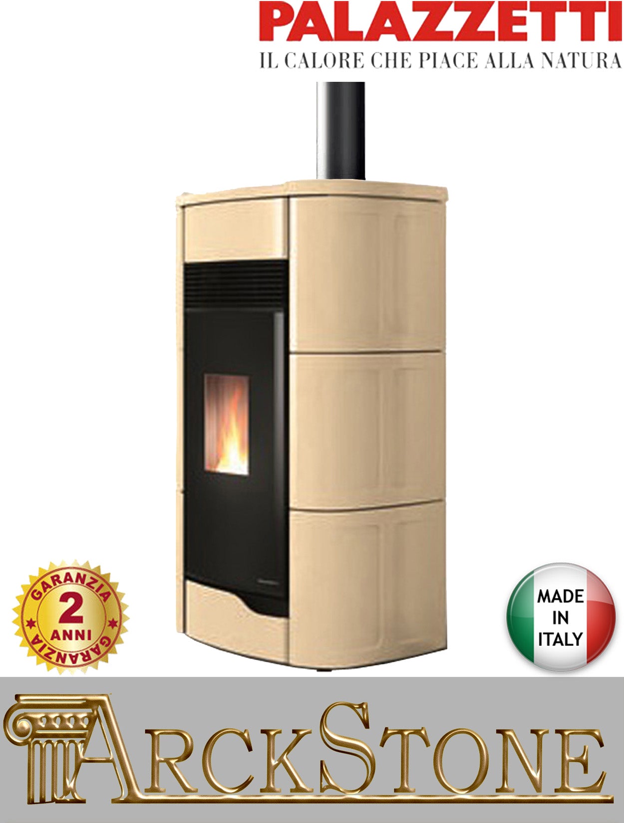 Stufa Pellet Aria Calda Ventilata Ecofire Ermetica Palazzetti Anna 12 US Potenza 12 kW Crema