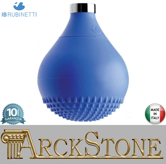 IB Rubinetti DROP Soffione Doccia Forma A Goccia In Silicone Blu Installazione A Soffitto O Parete Misura 118x172 mm Uscita Acqua Pioggia Stile Moderno Attacco In Ottone Finitura Cromata