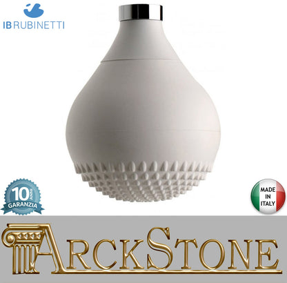 IB Rubinetti DROP Soffione Doccia Forma A Goccia In Silicone Bianco Installazione A Soffitto O Parete Misura 118x172 mm Uscita Acqua Pioggia Stile Moderno Attacco In Ottone Finitura Cromata