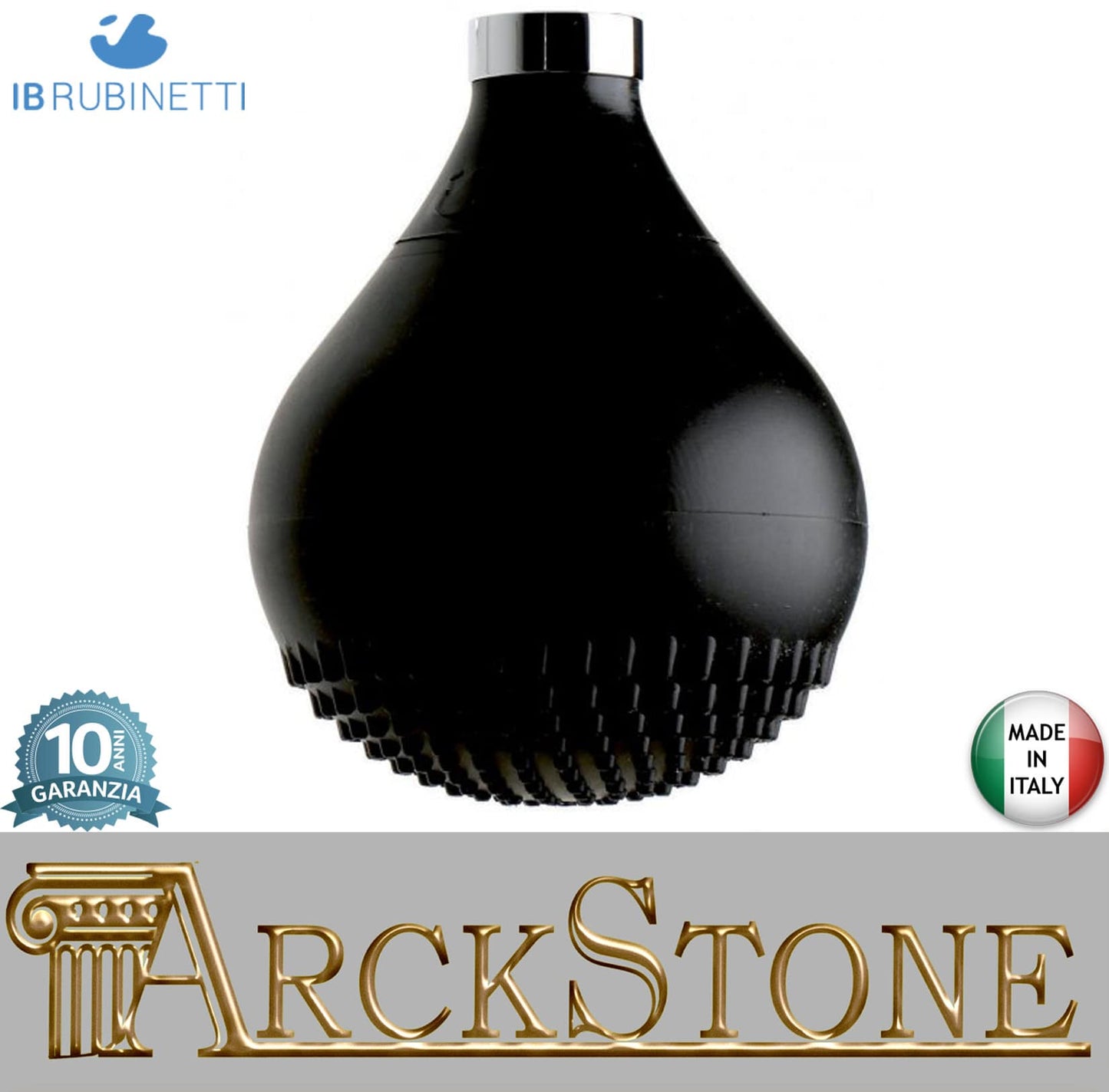 IB Rubinetti DROP Soffione Doccia Forma A Goccia In Silicone Nero Installazione A Soffitto O Parete Misura 118x172 mm Uscita Acqua Pioggia Stile Moderno Attacco In Ottone Finitura Cromata