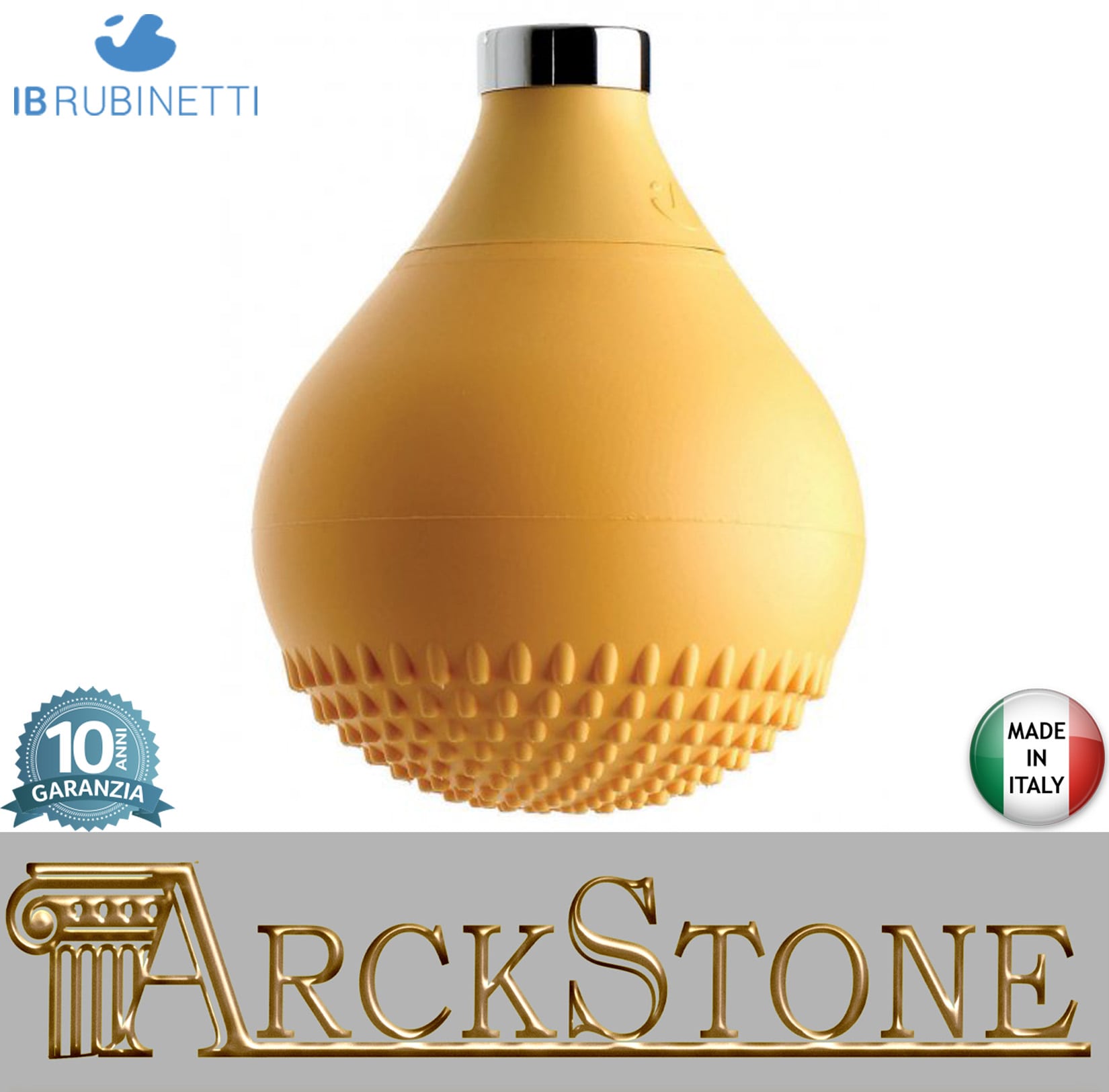 IB Rubinetti DROP Soffione Doccia Forma A Goccia In Silicone Arancio Installazione A Soffitto O Parete Misura 118x172 mm Uscita Acqua Pioggia Stile Moderno Attacco In Ottone Finitura Cromata