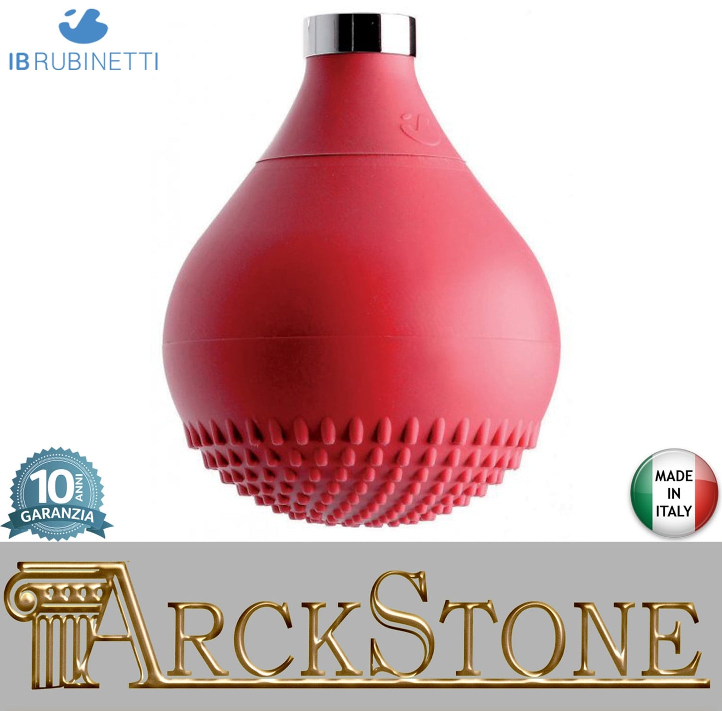 IB Rubinetti DROP Soffione Doccia Forma A Goccia In Silicone Rosso Installazione A Soffitto O Parete Misura 118x172 mm Uscita Acqua Pioggia Stile Moderno Attacco In Ottone Finitura Cromata