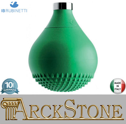 IB Rubinetti DROP Soffione Doccia Forma A Goccia In Silicone Verde Installazione A Soffitto O Parete Misura 118x172 mm Uscita Acqua Pioggia Stile Moderno Attacco In Ottone Finitura Cromata