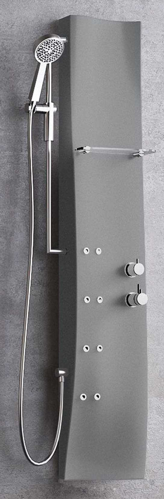 Novellini Dress Colonna Doccia Attrezzata Idromassaggio Idro Miscelatore Rubinetto Termostatico Colore Grigio 28x17xH154 Installabile Parete Multifunzione Bagno Ripiano Portaoggetti Getti Jet Acqua Doccetta Mano Asta Verticale Dorsale Porta Oggetti 