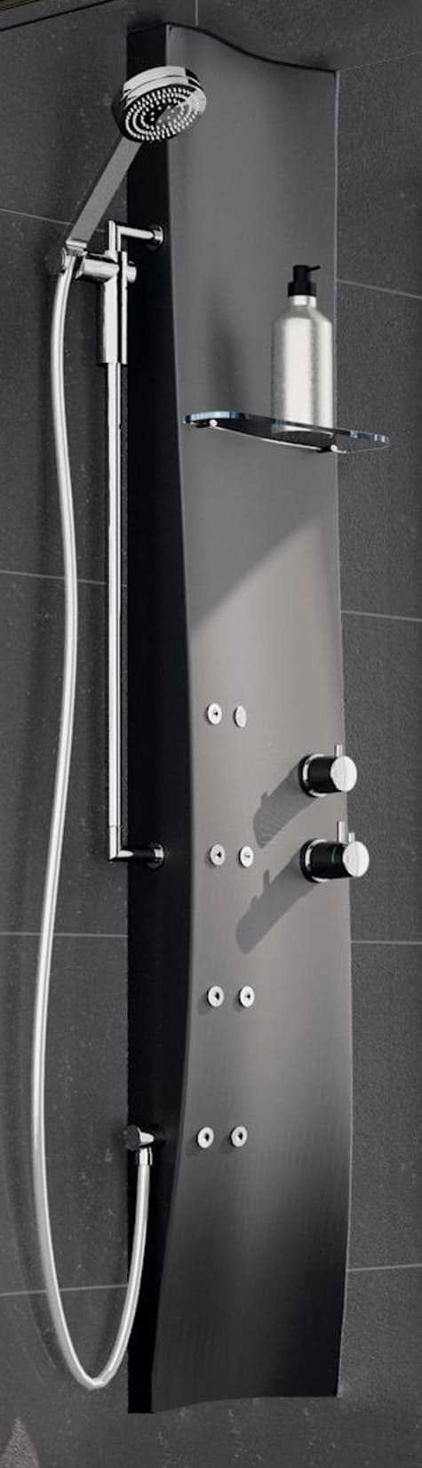 Novellini Dress Colonna Doccia Attrezzata Idromassaggio Idro Miscelatore Rubinetto Meccanico Colore Nero 28x17xH154 Installabile Parete Multifunzione Bagno Ripiano Portaoggetti Getti Jet Acqua Doccetta Mano Asta Verticale Dorsale Porta Oggetti