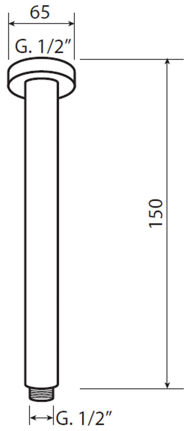 Duemmeggi Braccio Tondo Soffitto Doccia A 150 MM Ottone Finitura Cromata Made in Italy Garanzia 5 Anni