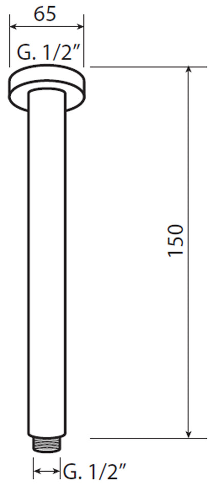 Duemmeggi Braccio Tondo Soffitto Doccia A 150 MM Ottone Finitura Cromata Made in Italy Garanzia 5 Anni